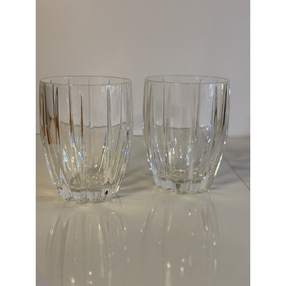 Two Omega Marquis By Waterford Lowball Whiskey Glasses 4.5" Tall 4 Oz. Pair